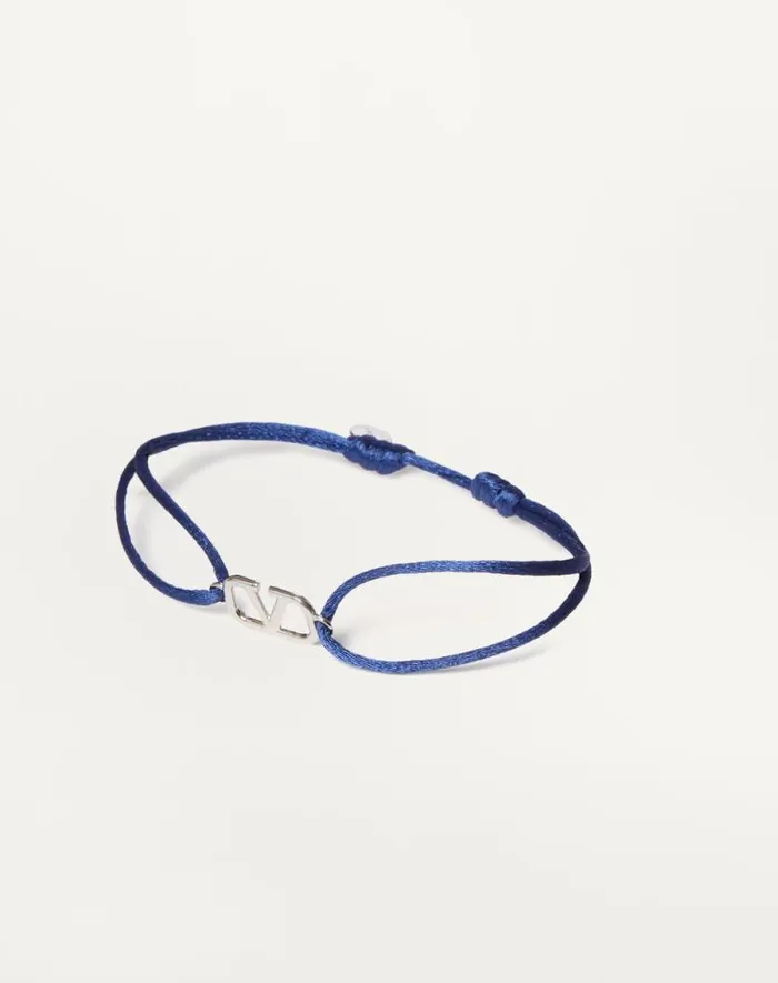 Valentino Jewelry Man Vlogo Signature Cotton Bracelet For Man In Azure Azure Valentino Jewelry Man Vlogo Signature Cotton Bracelet For Man In Azure Azure