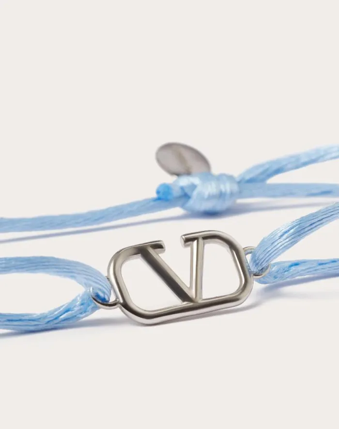 Valentino Jewelry Man Vlogo Signature Cotton Bracelet For Man In Azure Azure Valentino Jewelry Man Vlogo Signature Cotton Bracelet For Man In Azure Azure