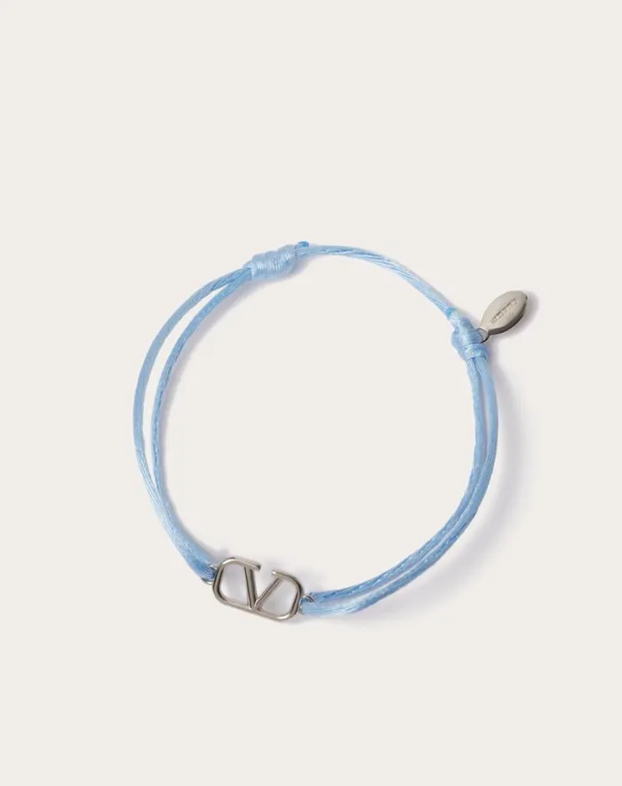Valentino Jewelry Man Vlogo Signature Cotton Bracelet For Man In Azure Azure Valentino Jewelry Man Vlogo Signature Cotton Bracelet For Man In Azure Azure