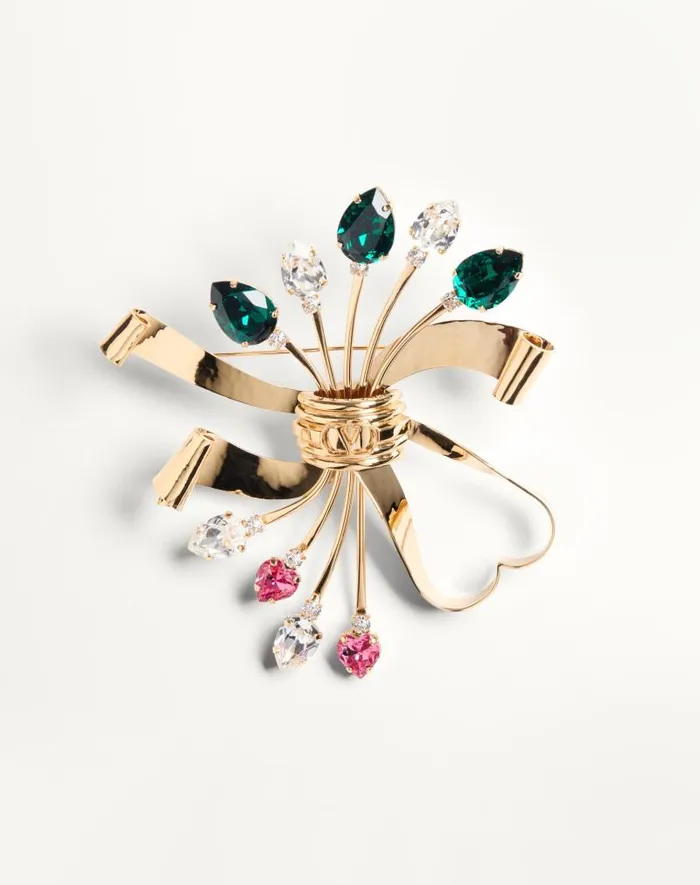 Valentino Jewelry Woman Papier Floral Brooch In Metal And Swarovski Crystals For Woman In Goldmulticolor Goldmulticolor Valentino Jewelry Woman Papier Floral Brooch In Metal And Swarovski Crystals For Woman In Goldmulticolor Goldmulticolor