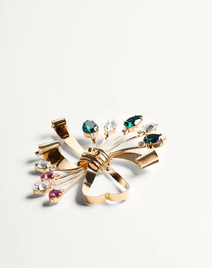 Valentino Jewelry Woman Papier Floral Brooch In Metal And Swarovski Crystals For Woman In Goldmulticolor Goldmulticolor Valentino Jewelry Woman Papier Floral Brooch In Metal And Swarovski Crystals For Woman In Goldmulticolor Goldmulticolor