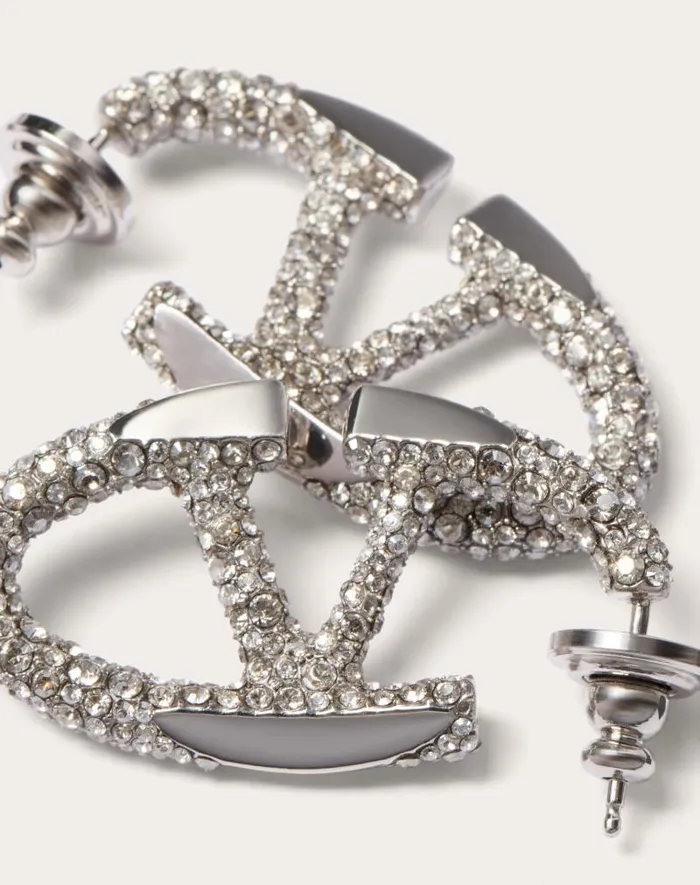 Valentino Jewelry Woman The Bold Edition Vlogo Metal And Swarovski Crystal Earrings For Woman In Palladiumcrystal Palladiumcrystal Valentino Jewelry Woman The Bold Edition Vlogo Metal And Swarovski Crystal Earrings For Woman In Palladiumcrystal Palladiumcrystal