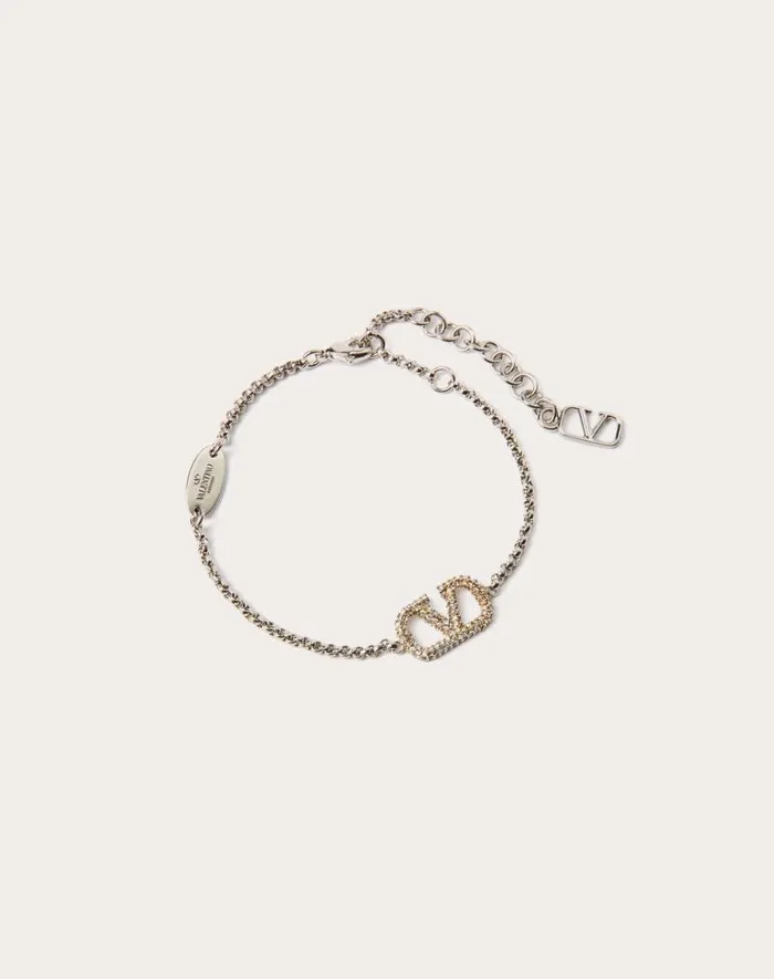 Valentino Jewelry Woman Vlogo Signature Bracelet In Metal And Swarovski Crystals For Woman In Palladium Palladium Valentino Jewelry Woman Vlogo Signature Bracelet In Metal And Swarovski Crystals For Woman In Palladium Palladium