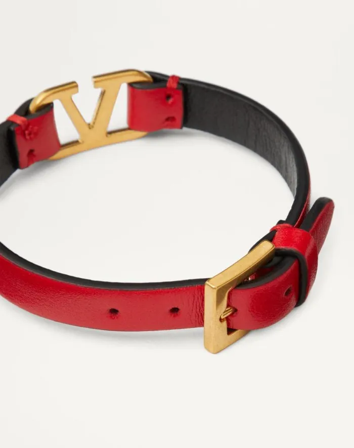 Valentino Jewelry Woman Vlogo Signature Calfskin Bracelet For Woman In Pure Redblack Pure Redblack Valentino Jewelry Woman Vlogo Signature Calfskin Bracelet For Woman In Pure Redblack Pure Redblack
