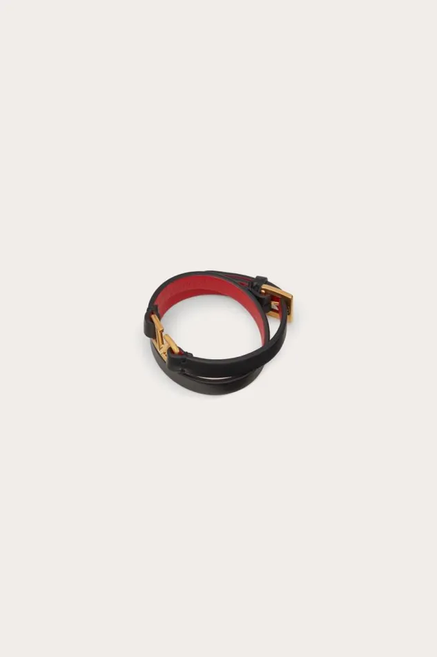 Valentino Jewelry Woman Vlogo Signature Doublestrap Bracelet In Calfskin For Woman In Blackpure Red Blackpure Red Valentino Jewelry Woman Vlogo Signature Doublestrap Bracelet In Calfskin For Woman In Blackpure Red Blackpure Red