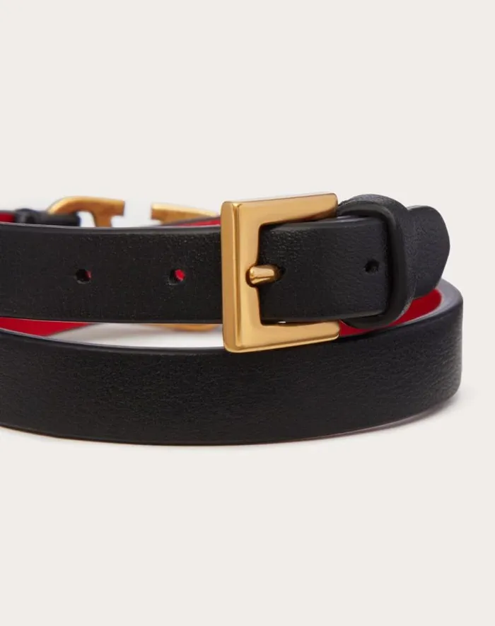 Valentino Jewelry Woman Vlogo Signature Doublestrap Bracelet In Calfskin For Woman In Blackpure Red Blackpure Red Valentino Jewelry Woman Vlogo Signature Doublestrap Bracelet In Calfskin For Woman In Blackpure Red Blackpure Red