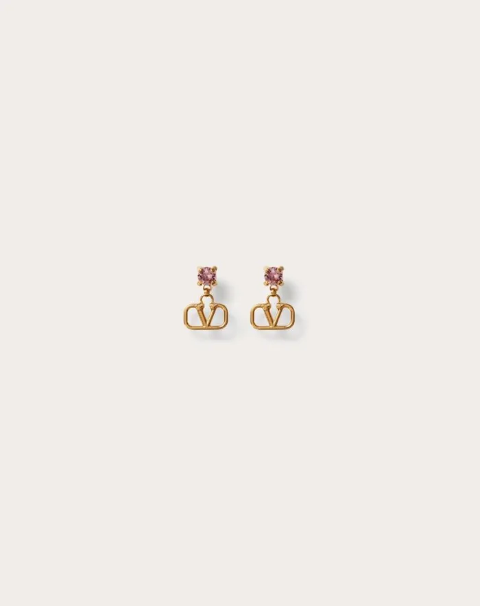 Valentino Jewelry Woman Vlogo Signature Earrings In Metal And Swarovski Crystals For Woman In Goldpink Goldpink Valentino Jewelry Woman Vlogo Signature Earrings In Metal And Swarovski Crystals For Woman In Goldpink Goldpink