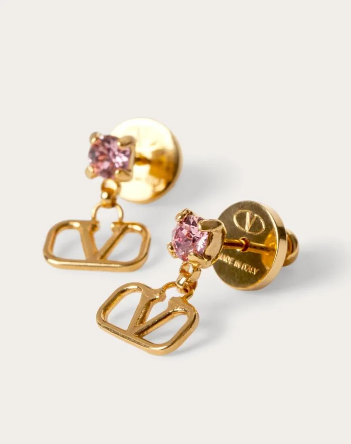 Valentino Jewelry Woman Vlogo Signature Earrings In Metal And Swarovski Crystals For Woman In Goldpink Goldpink Valentino Jewelry Woman Vlogo Signature Earrings In Metal And Swarovski Crystals For Woman In Goldpink Goldpink