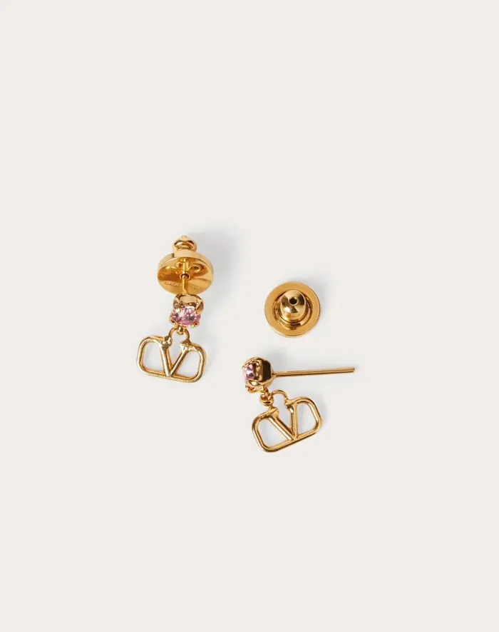 Valentino Jewelry Woman Vlogo Signature Earrings In Metal And Swarovski Crystals For Woman In Goldpink Goldpink Valentino Jewelry Woman Vlogo Signature Earrings In Metal And Swarovski Crystals For Woman In Goldpink Goldpink