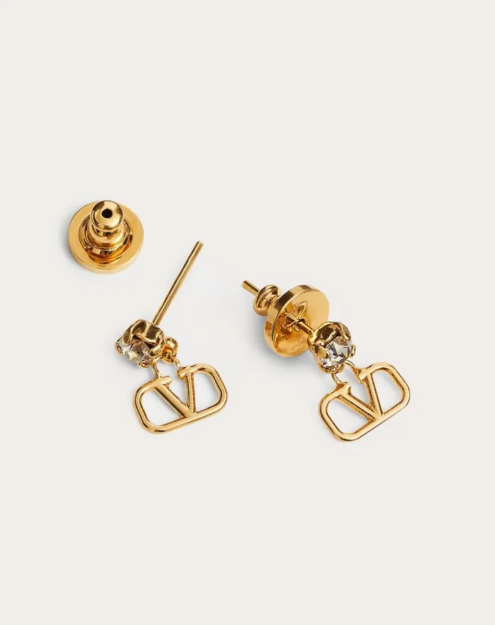 Valentino Jewelry Woman Vlogo Signature Earrings In Metal And Swarovski Crystals For Woman In Goldpink Goldpink Valentino Jewelry Woman Vlogo Signature Earrings In Metal And Swarovski Crystals For Woman In Goldpink Goldpink