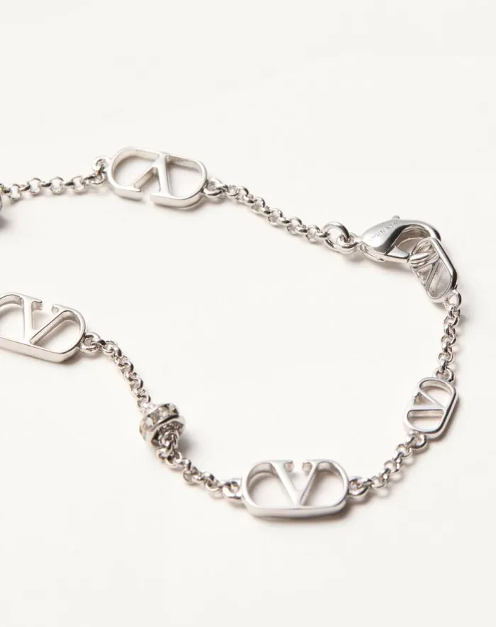 Valentino Jewelry Woman Vlogo Signature Metal And Crystal Bracelet For Woman In Palladiumcrystal Palladiumcrystal Valentino Jewelry Woman Vlogo Signature Metal And Crystal Bracelet For Woman In Palladiumcrystal Palladiumcrystal