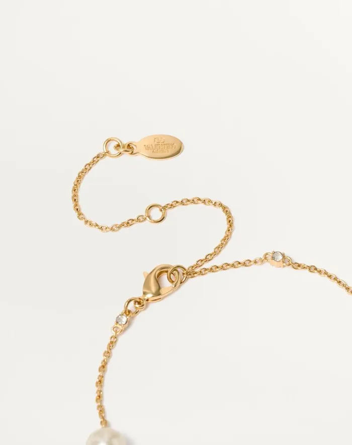 Valentino Jewelry Woman Vlogo Signature Metal Necklace With Swarovski Crystals And Pearls For Woman In Gold Gold Valentino Jewelry Woman Vlogo Signature Metal Necklace With Swarovski Crystals And Pearls For Woman In Gold Gold
