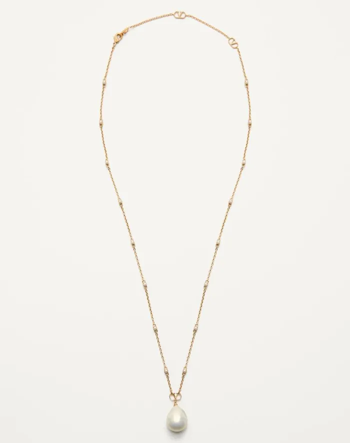 Valentino Jewelry Woman Vlogo Signature Metal Pearl And Swarovski Crystal Necklace For Woman In Goldcrystal Silver Goldcrystal Silver Valentino Jewelry Woman Vlogo Signature Metal Pearl And Swarovski Crystal Necklace For Woman In Goldcrystal Silver Goldcrystal Silver