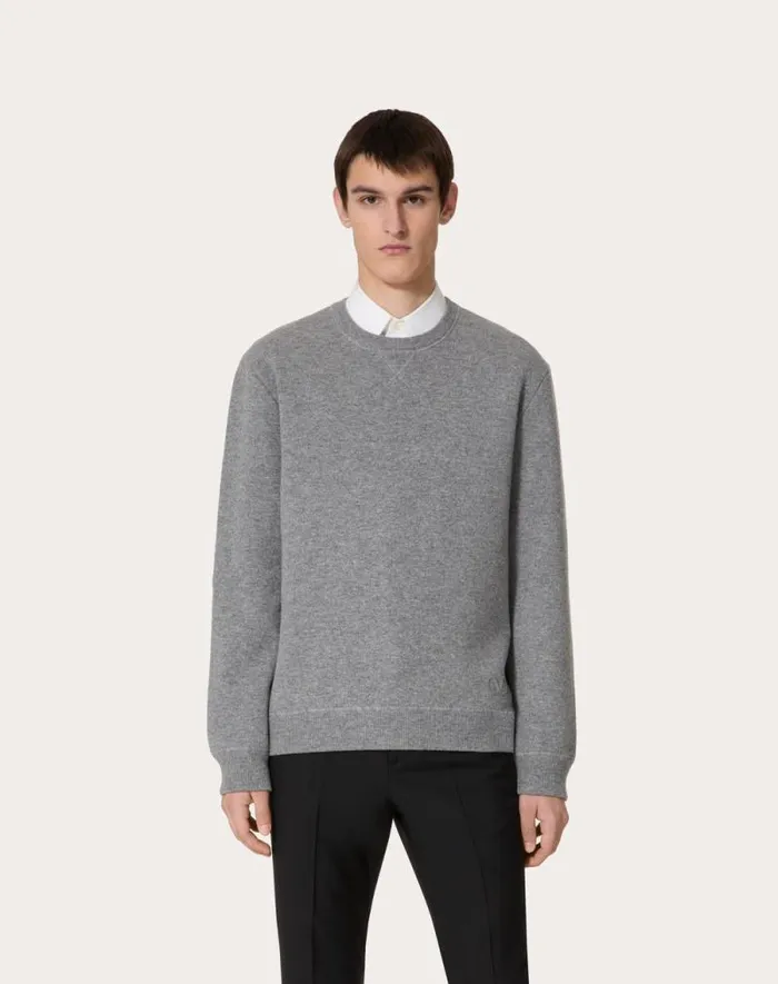 Valentino Knitwear Man Wool Crewneck Sweater For Man In Grey Grey Valentino Knitwear Man Wool Crewneck Sweater For Man In Grey Grey