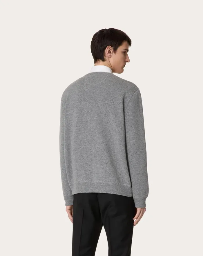 Valentino Knitwear Man Wool Crewneck Sweater For Man In Grey Grey Valentino Knitwear Man Wool Crewneck Sweater For Man In Grey Grey
