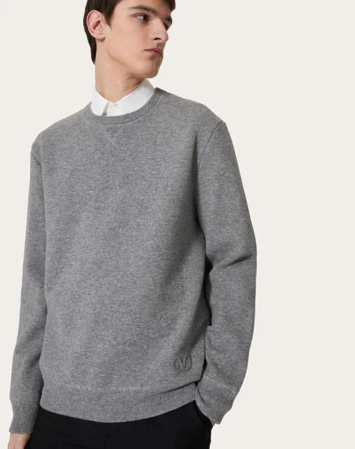 Valentino Knitwear Man Wool Crewneck Sweater For Man In Grey Grey Valentino Knitwear Man Wool Crewneck Sweater For Man In Grey Grey