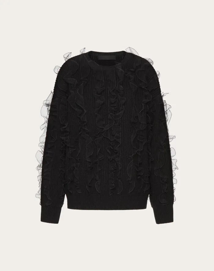 Valentino Knitwear Woman Embroidered Wool Sweater For Woman In Black Black