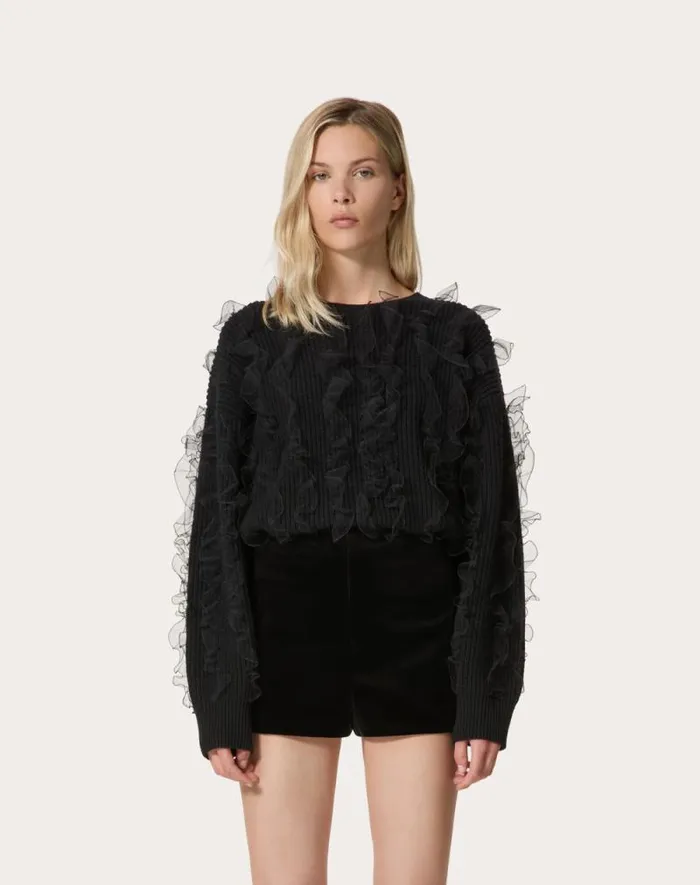 Valentino Knitwear Woman Embroidered Wool Sweater For Woman In Black Black Valentino Knitwear Woman Embroidered Wool Sweater For Woman In Black Black
