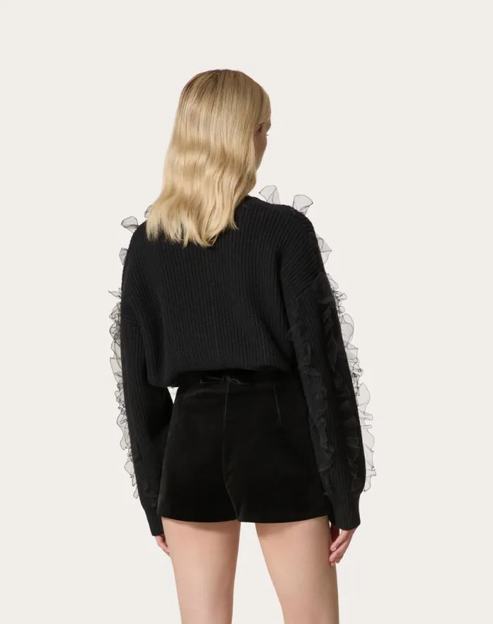 Valentino Knitwear Woman Embroidered Wool Sweater For Woman In Black Black Valentino Knitwear Woman Embroidered Wool Sweater For Woman In Black Black