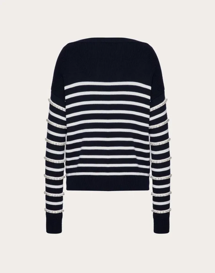 Valentino Knitwear Woman Embroidered Wool Sweater For Woman In Navy Navy Valentino Knitwear Woman Embroidered Wool Sweater For Woman In Navy Navy