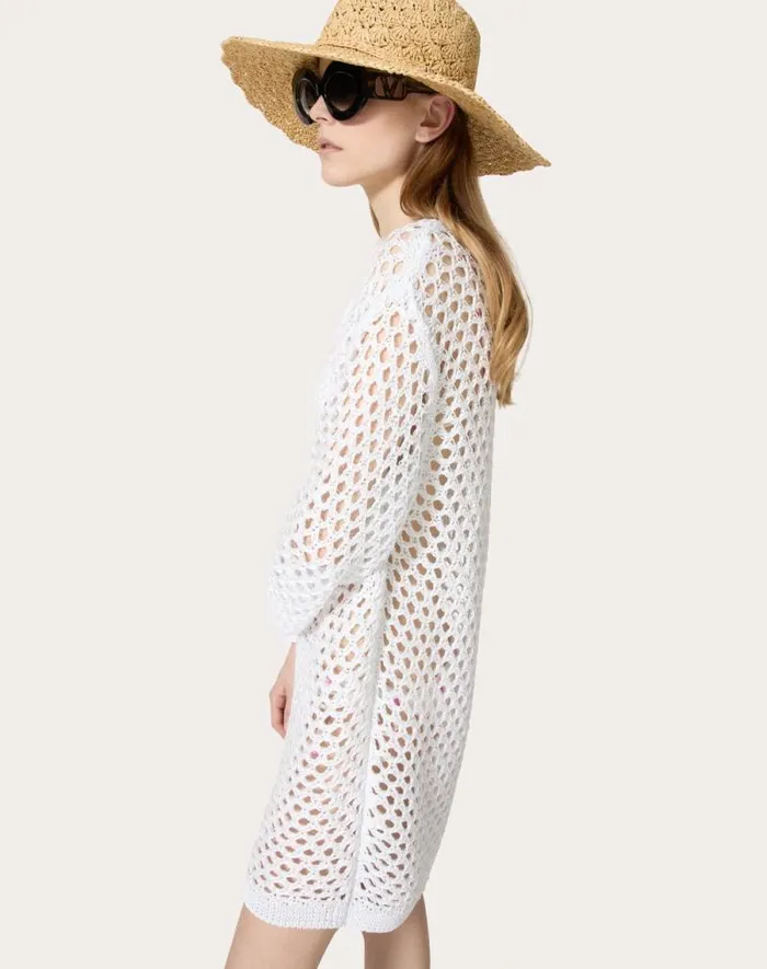 Valentino Knitwear Woman Viscose Lurex And Sequin Jumper For Woman In White White Valentino Knitwear Woman Viscose Lurex And Sequin Jumper For Woman In White White