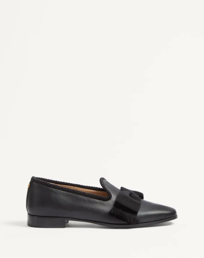 Valentino Laceups And Loafers Man Bowow Leather Loafer For Man In Black Black Valentino Laceups And Loafers Man Bowow Leather Loafer For Man In Black Black