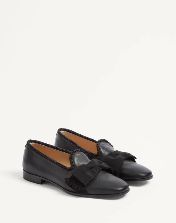 Valentino Laceups And Loafers Man Bowow Leather Loafer For Man In Black Black Valentino Laceups And Loafers Man Bowow Leather Loafer For Man In Black Black