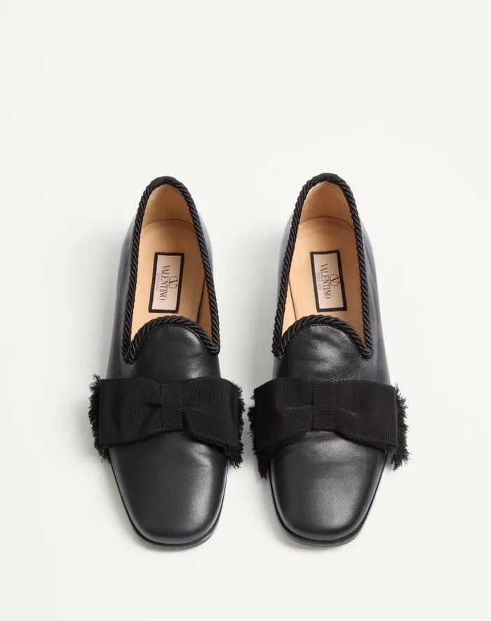 Valentino Laceups And Loafers Man Bowow Leather Loafer For Man In Black Black Valentino Laceups And Loafers Man Bowow Leather Loafer For Man In Black Black