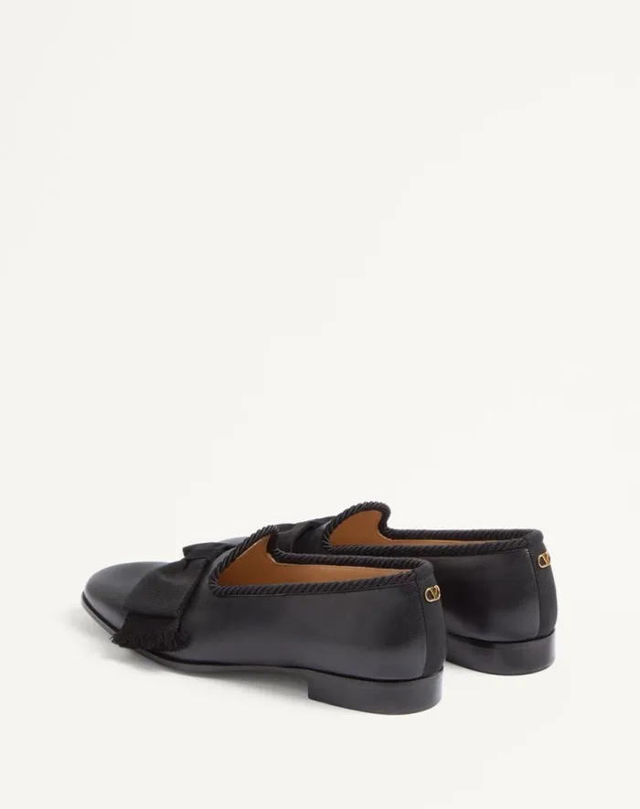Valentino Laceups And Loafers Man Bowow Leather Loafer For Man In Black Black Valentino Laceups And Loafers Man Bowow Leather Loafer For Man In Black Black