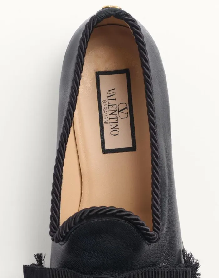 Valentino Laceups And Loafers Man Bowow Leather Loafer For Man In Black Black Valentino Laceups And Loafers Man Bowow Leather Loafer For Man In Black Black