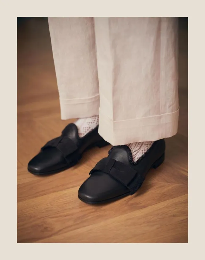 Valentino Laceups And Loafers Man Bowow Leather Loafer For Man In Black Black Valentino Laceups And Loafers Man Bowow Leather Loafer For Man In Black Black
