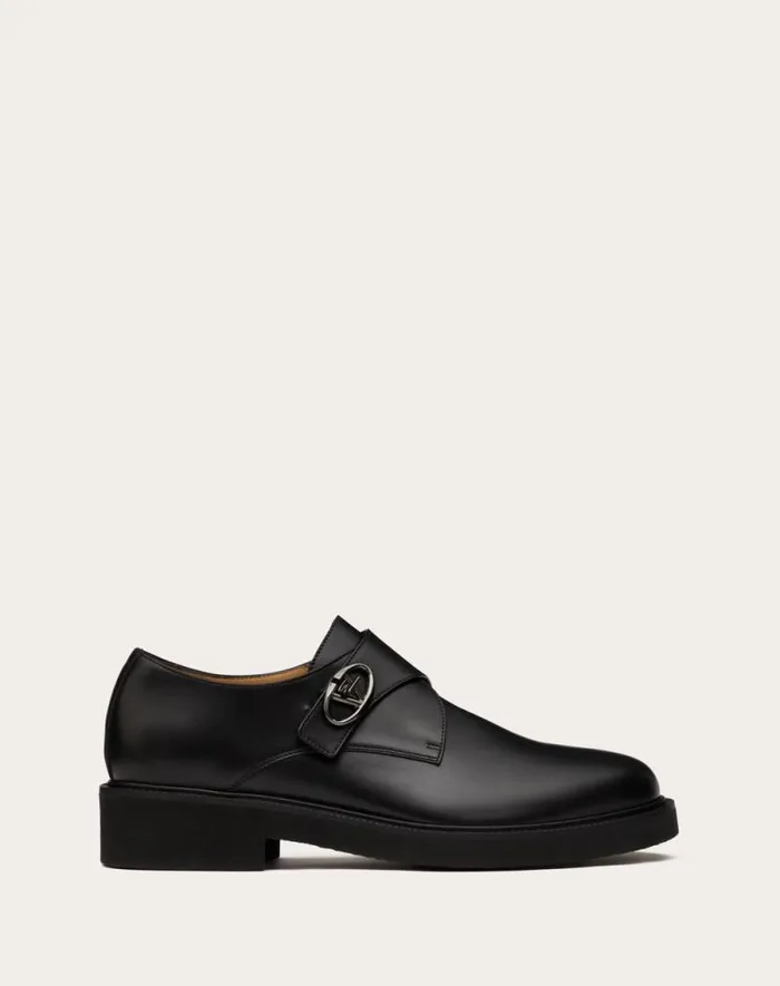 Valentino Laceups And Loafers Man Single Monk Strap Vlogo Locker In Calfskin For Man In Black Black Valentino Laceups And Loafers Man Single Monk Strap Vlogo Locker In Calfskin For Man In Black Black
