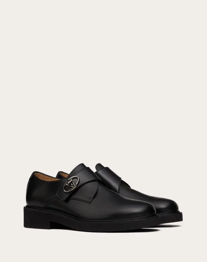 Valentino Laceups And Loafers Man Single Monk Strap Vlogo Locker In Calfskin For Man In Black Black Valentino Laceups And Loafers Man Single Monk Strap Vlogo Locker In Calfskin For Man In Black Black