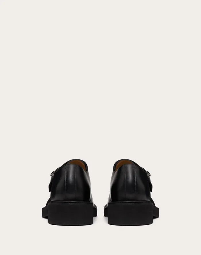 Valentino Laceups And Loafers Man Single Monk Strap Vlogo Locker In Calfskin For Man In Black Black Valentino Laceups And Loafers Man Single Monk Strap Vlogo Locker In Calfskin For Man In Black Black