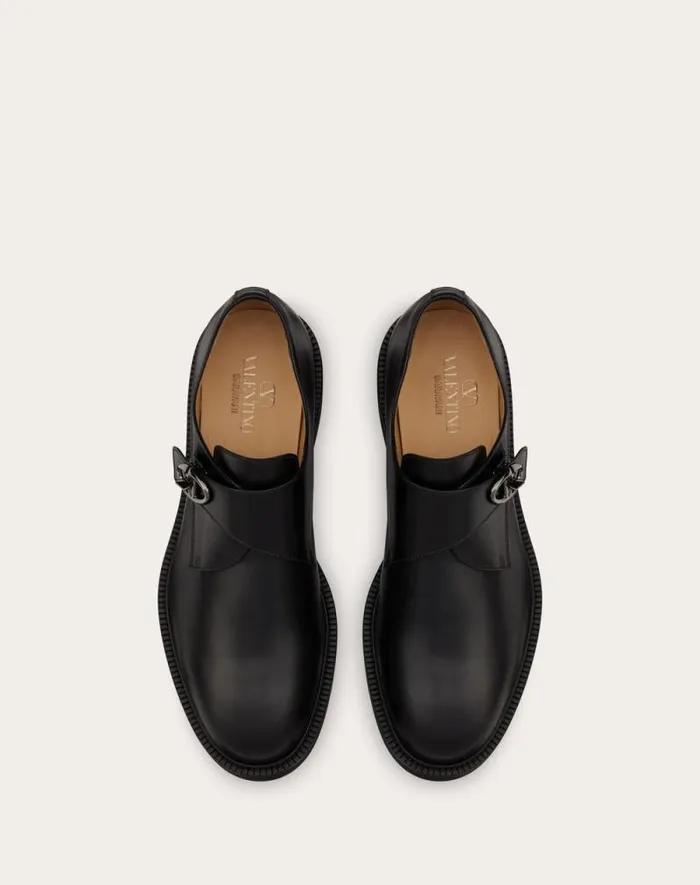 Valentino Laceups And Loafers Man Single Monk Strap Vlogo Locker In Calfskin For Man In Black Black Valentino Laceups And Loafers Man Single Monk Strap Vlogo Locker In Calfskin For Man In Black Black