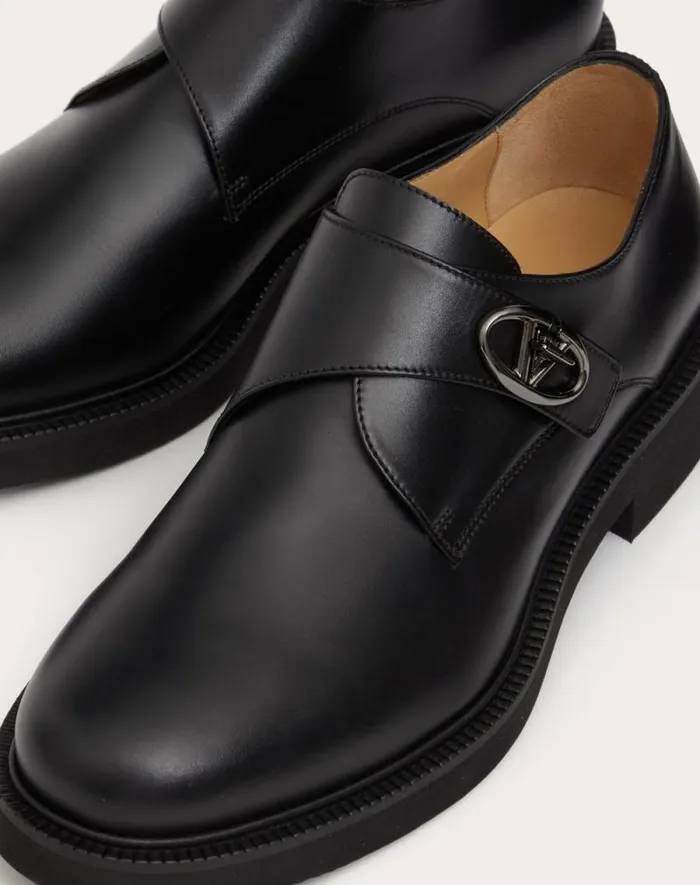 Valentino Laceups And Loafers Man Single Monk Strap Vlogo Locker In Calfskin For Man In Black Black Valentino Laceups And Loafers Man Single Monk Strap Vlogo Locker In Calfskin For Man In Black Black
