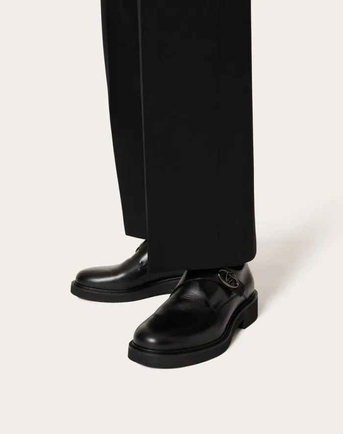 Valentino Laceups And Loafers Man Single Monk Strap Vlogo Locker In Calfskin For Man In Black Black Valentino Laceups And Loafers Man Single Monk Strap Vlogo Locker In Calfskin For Man In Black Black