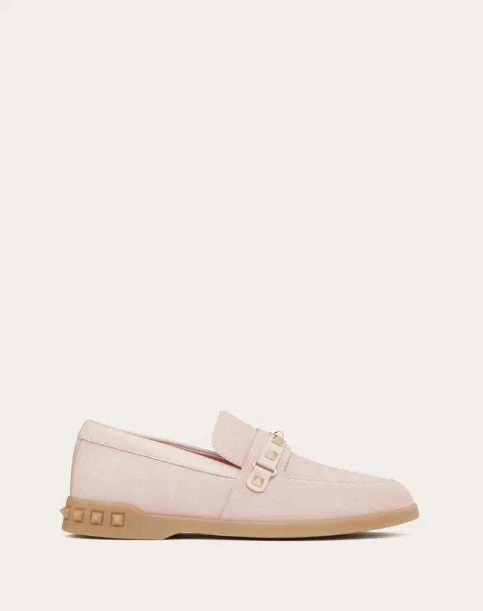 Valentino Loafers And Oxfords Woman Leisure Flows Split Leather Loafer For Woman In Rose Quartz Rose Quartz
