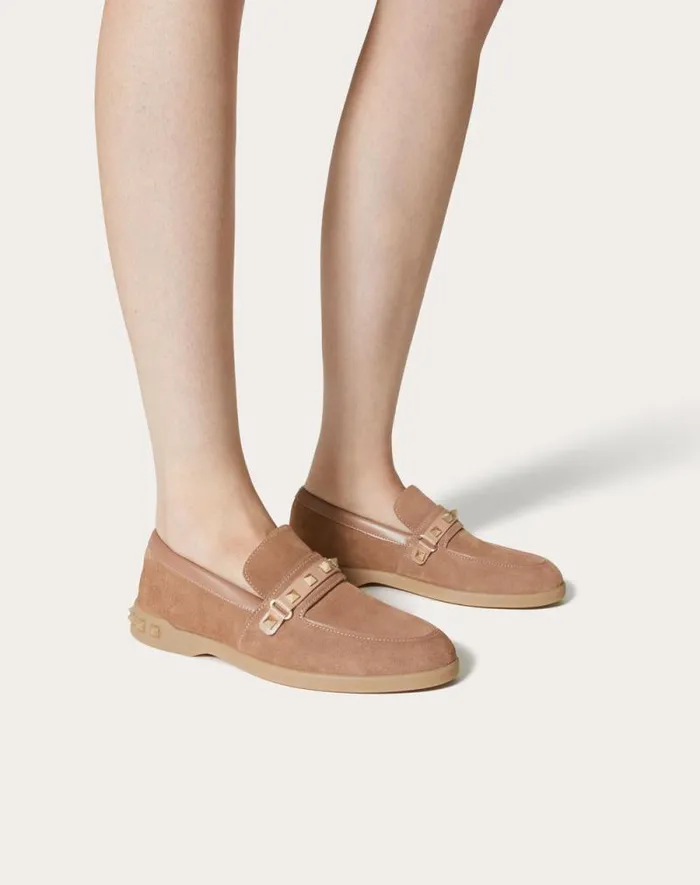 Valentino Loafers And Oxfords Woman Leisure Flows Split Leather Loafer For Woman In Rose Quartz Rose Quartz Valentino Loafers And Oxfords Woman Leisure Flows Split Leather Loafer For Woman In Rose Quartz Rose Quartz