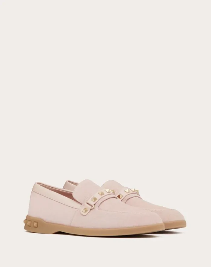 Valentino Loafers And Oxfords Woman Leisure Flows Split Leather Loafer For Woman In Rose Quartz Rose Quartz Valentino Loafers And Oxfords Woman Leisure Flows Split Leather Loafer For Woman In Rose Quartz Rose Quartz