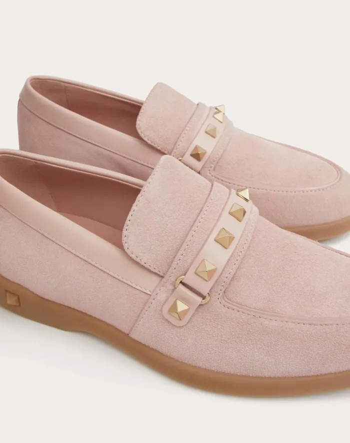 Valentino Loafers And Oxfords Woman Leisure Flows Split Leather Loafer For Woman In Rose Quartz Rose Quartz Valentino Loafers And Oxfords Woman Leisure Flows Split Leather Loafer For Woman In Rose Quartz Rose Quartz