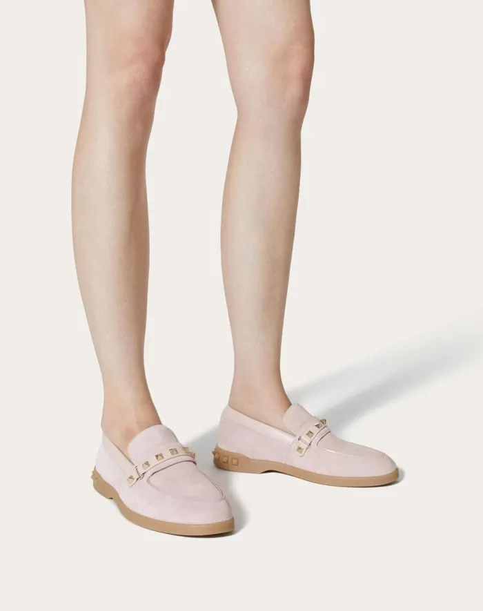 Valentino Loafers And Oxfords Woman Leisure Flows Split Leather Loafer For Woman In Rose Quartz Rose Quartz Valentino Loafers And Oxfords Woman Leisure Flows Split Leather Loafer For Woman In Rose Quartz Rose Quartz
