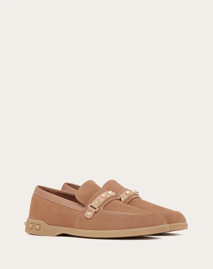 Valentino Loafers And Oxfords Woman Leisure Flows Split Leather Loafer For Woman In Rose Quartz Rose Quartz Valentino Loafers And Oxfords Woman Leisure Flows Split Leather Loafer For Woman In Rose Quartz Rose Quartz