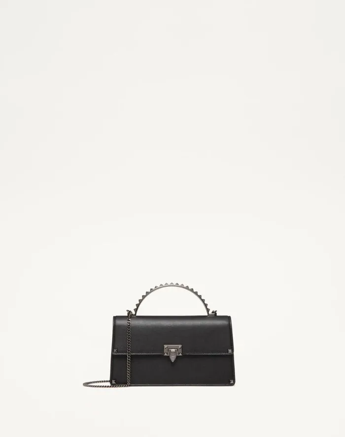 Valentino Mini Bags Woman Mini Rockstud Calfskin Handbag For Woman In Black Black Valentino Mini Bags Woman Mini Rockstud Calfskin Handbag For Woman In Black Black