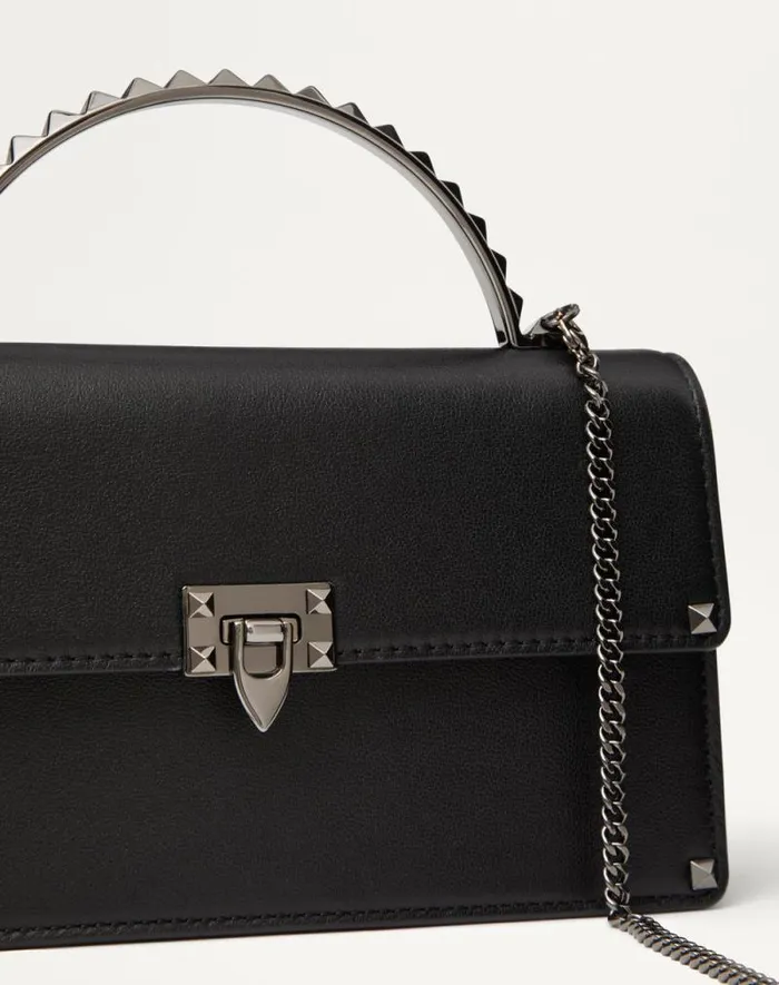 Valentino Mini Bags Woman Mini Rockstud Calfskin Handbag For Woman In Black Black