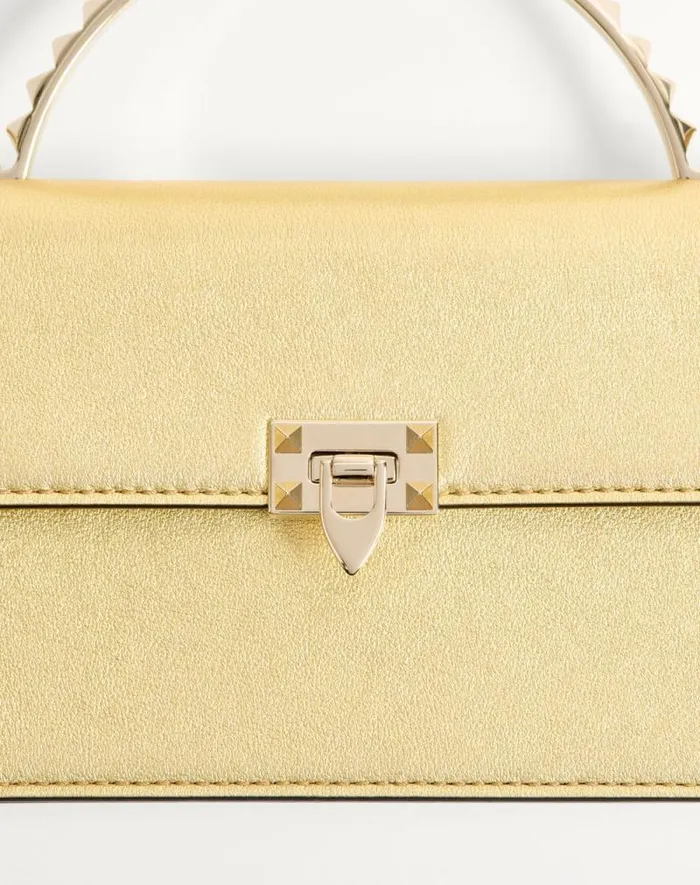 Valentino Mini Bags Woman Rockstud Mini Laminated Calfskin Handbag For Woman In Antique Brass Antique Brass Valentino Mini Bags Woman Rockstud Mini Laminated Calfskin Handbag For Woman In Antique Brass Antique Brass