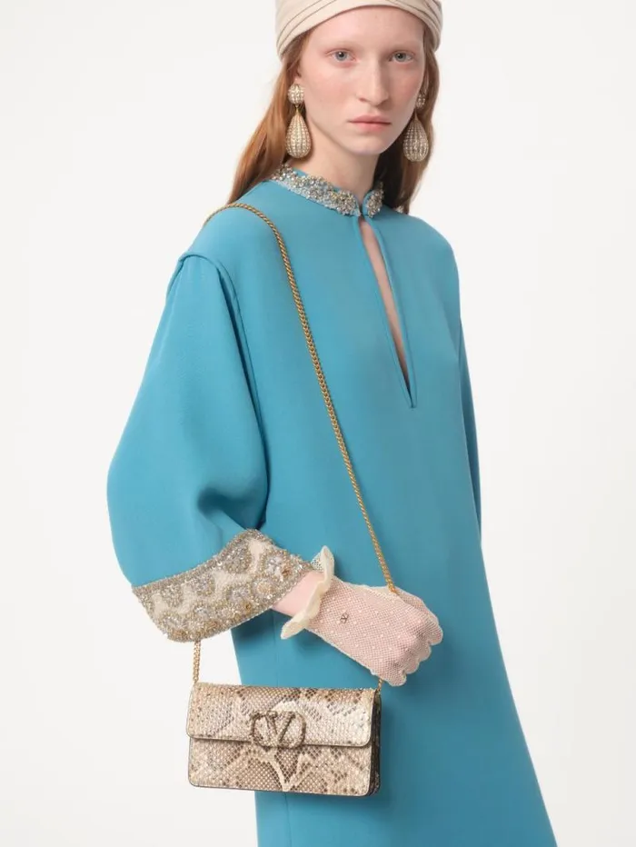 Valentino Mini Bags Woman Vlogo Signature Python Chain Wallet For Woman In Ivory Ivory