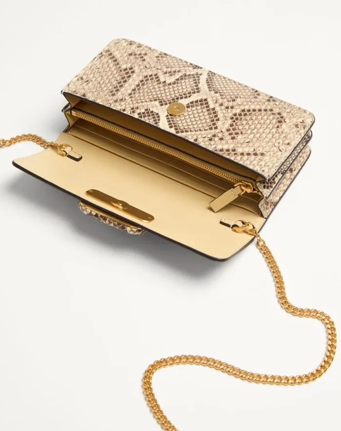 Valentino Mini Bags Woman Vlogo Signature Python Chain Wallet For Woman In Ivory Ivory