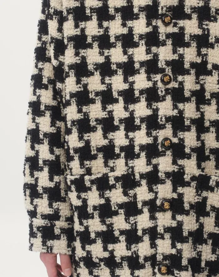 Valentino Outerwear Man Wool Shirt Jacket With Pied De Coque Pattern For Man In Ivoryblack Ivoryblack Valentino Outerwear Man Wool Shirt Jacket With Pied De Coque Pattern For Man In Ivoryblack Ivoryblack