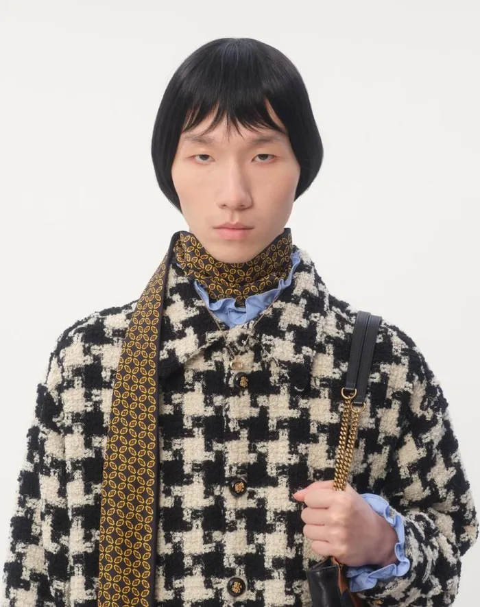 Valentino Outerwear Man Wool Shirt Jacket With Pied De Coque Pattern For Man In Ivoryblack Ivoryblack Valentino Outerwear Man Wool Shirt Jacket With Pied De Coque Pattern For Man In Ivoryblack Ivoryblack